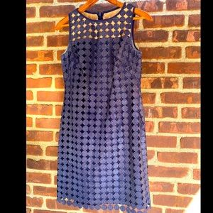 EUC Lauren Ralph Lauren Shiny Indigo Blue Sleeveless Dress Womens Petite 4P